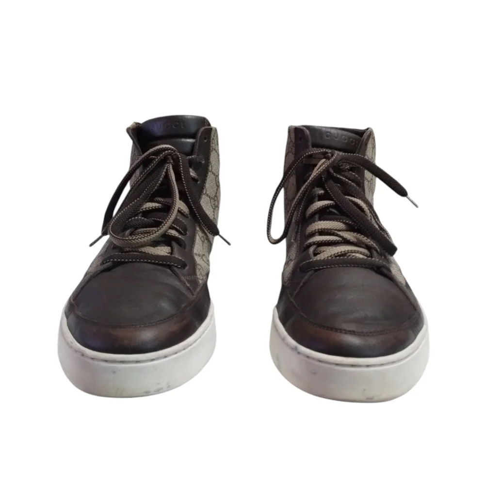 Gucci GG Supreme Tessuto Beige High Top Mens 9.5 Sneakers - Picture 2 of 7